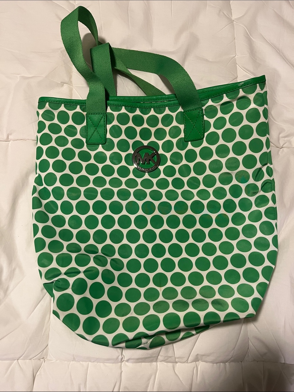 Michael Kors Green Polka Dot Canvas Tote